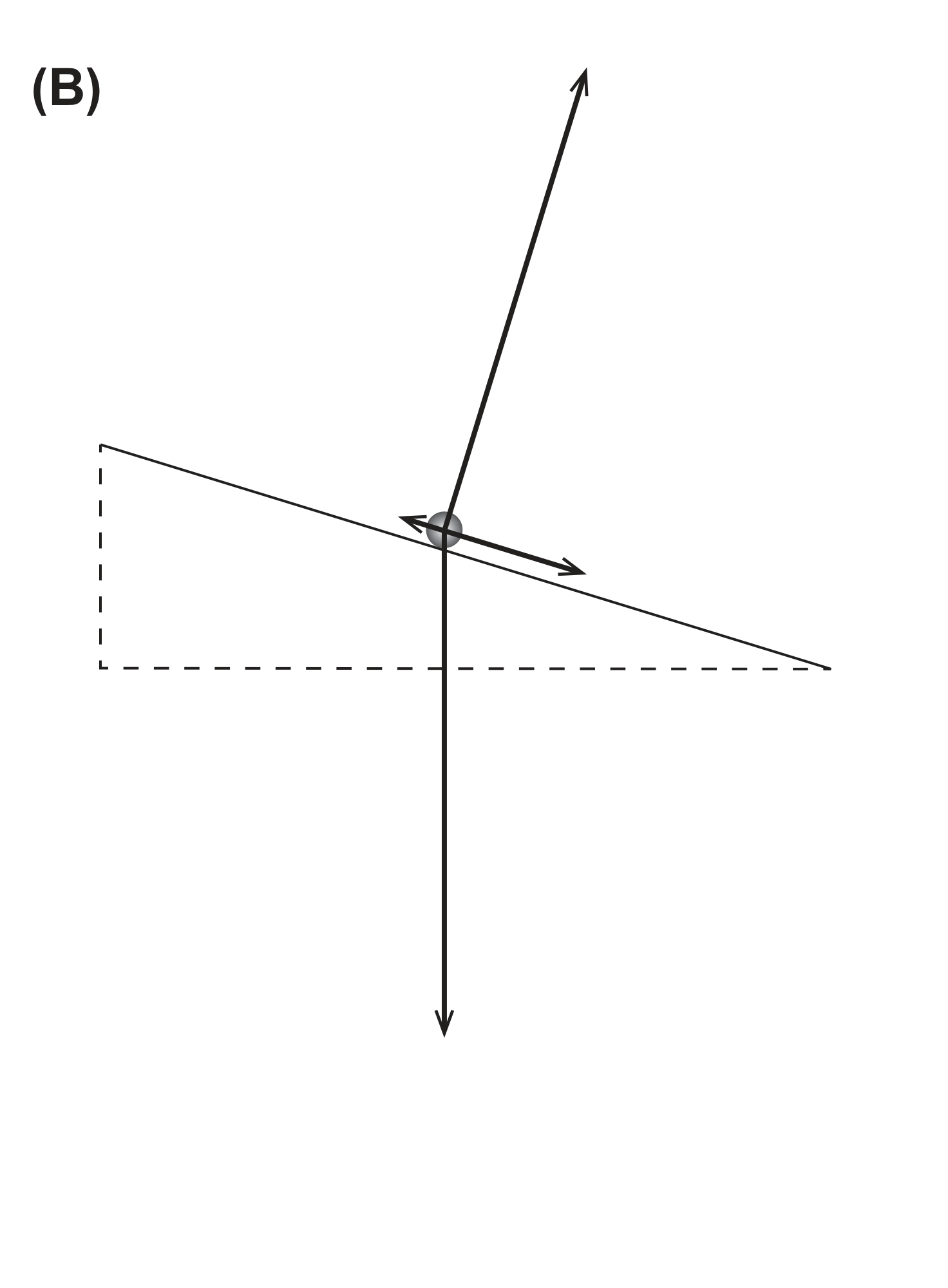 Esquema (B): peso, normal e uma força ao longo do plano no sentido descendente