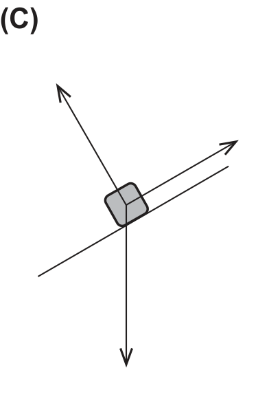 Diagrama (C): peso, normal e uma força ao longo da rampa, no sentido ascendente