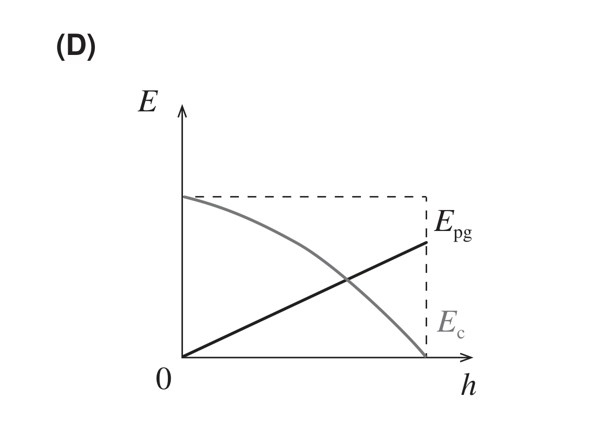 Gráfico (D): Ec decresce de forma não linear desde um valor inicial, Epg cresce linearmente desde zero