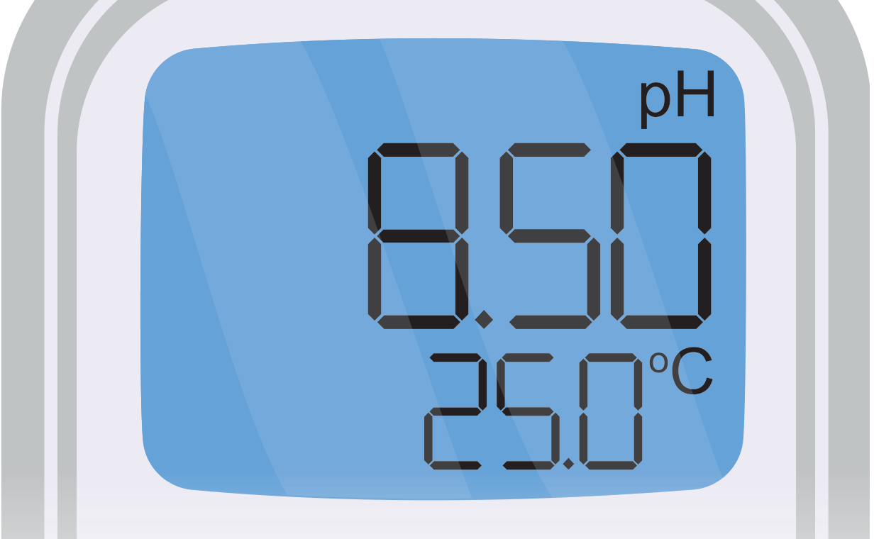 Figura 4: visor de um medidor de pH indicando pH 8,50 e temperatura 25,0 °C